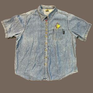 Vintage Y2K WB Looney Tunes Denim Autumn Fall Leaf Tweety Bird Shirt Size 22/24W